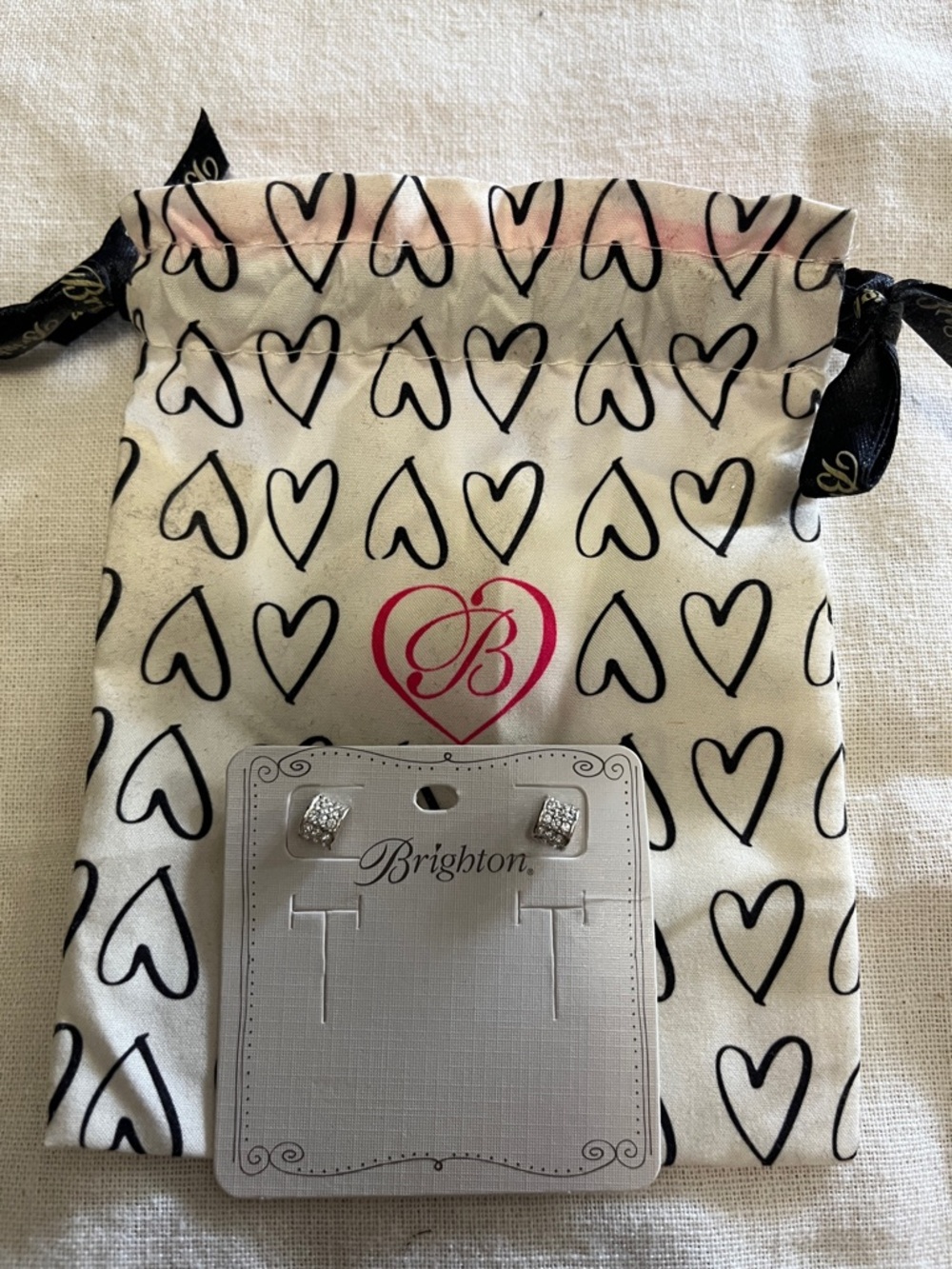 Brighton Silver Crystal Square Stud Earrings with Heart Pouch